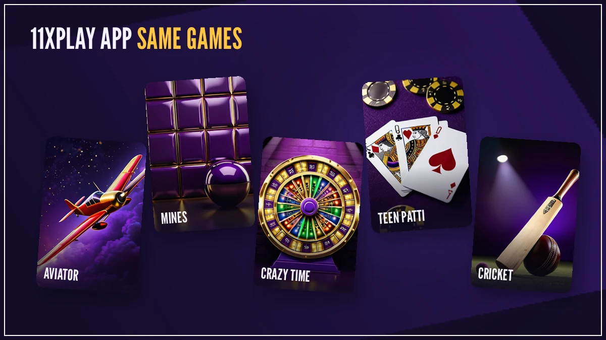 11xPlay app game cards for Aviator, Teen Patti, Andar Bahar and Dragon Tiger after the 11xplay app download