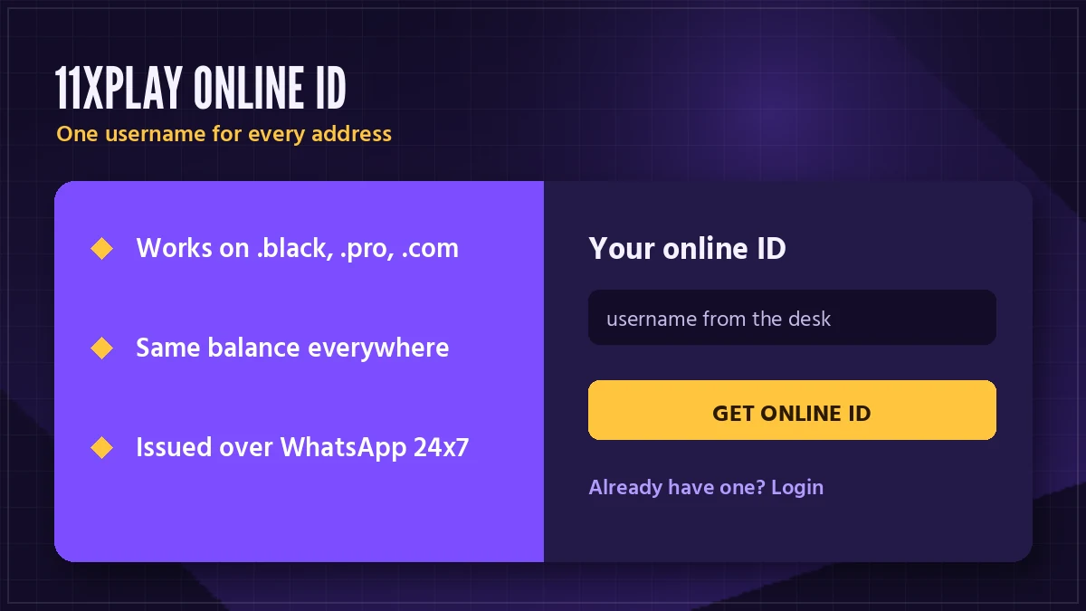 11xplay online id login screen with username and password fields ready to sign in