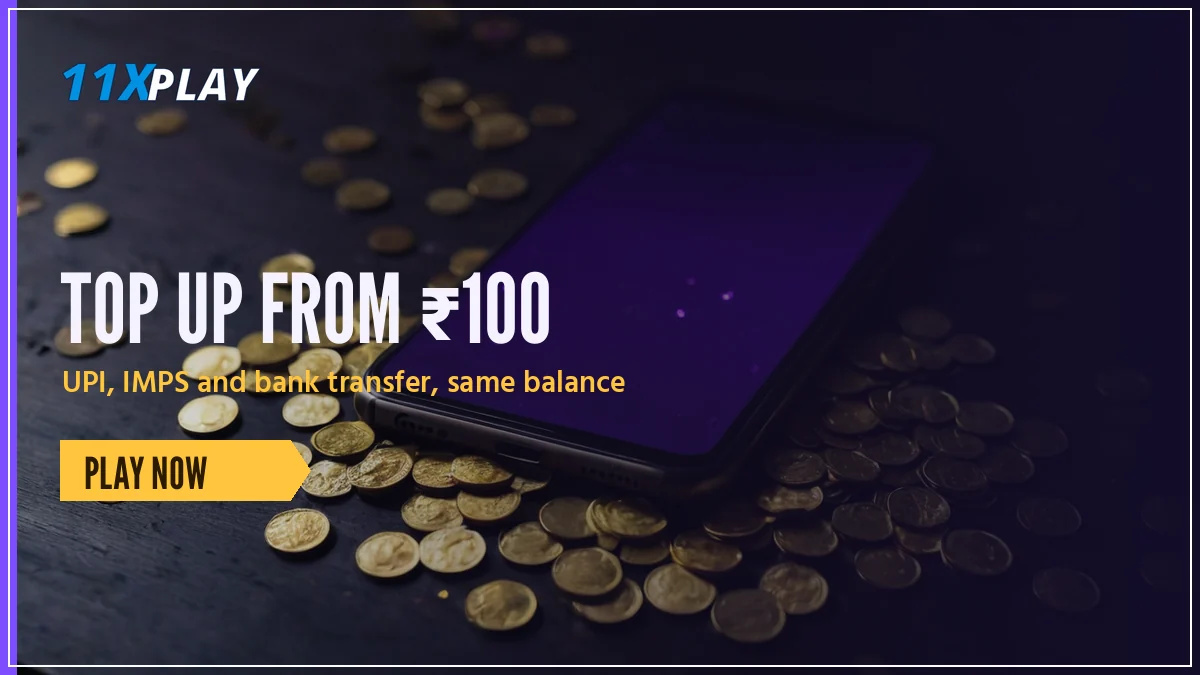 11xPlay UPI top-up from 100 rupees on a phone